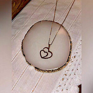 Women’s rose gold Stainless steel necklace double Hearts‎ pendant